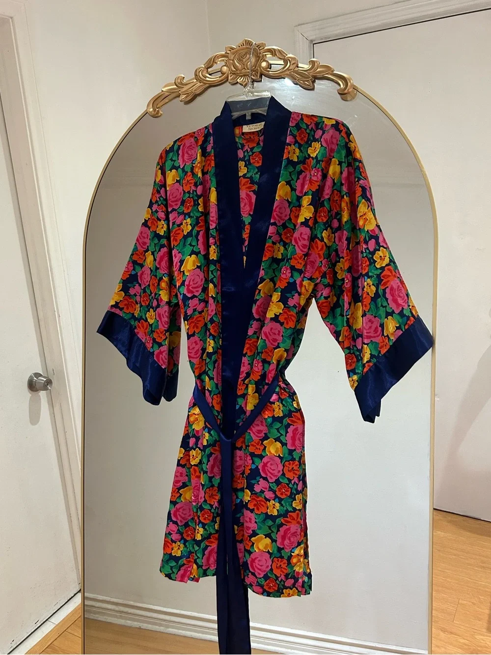 Vintage Gold Label Victoria's Secret 90’s Satin Floral Kimono Robe, One Size